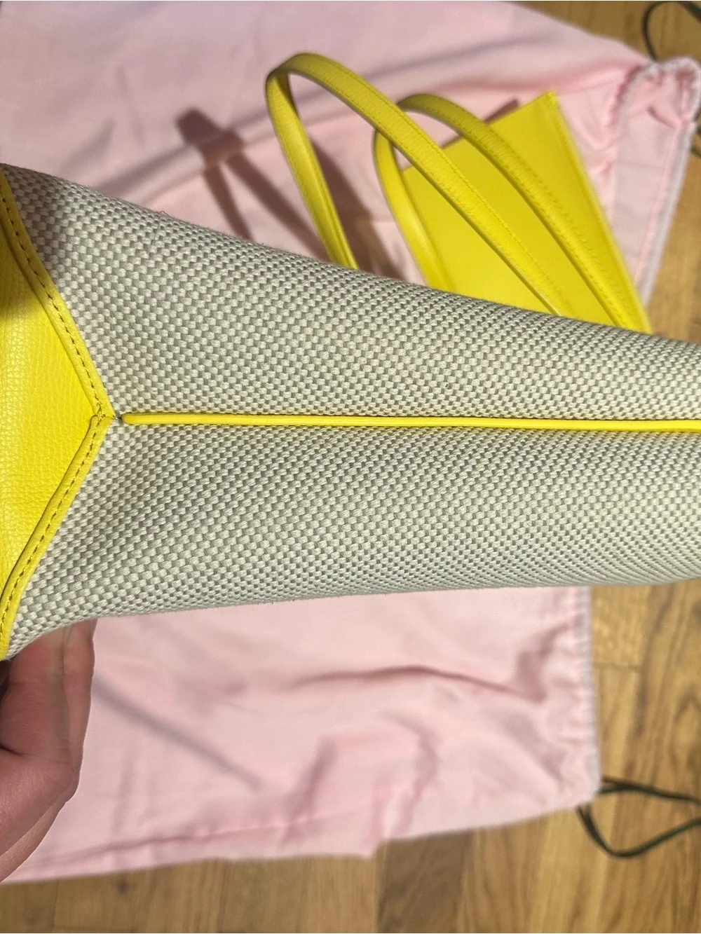 kate spade yellow and grey Tote with leather Trim and Pouch